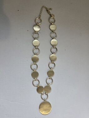 RW&CO. Signed Geometric Statement Brushed Metal Lariat Drop Pendant Necklace